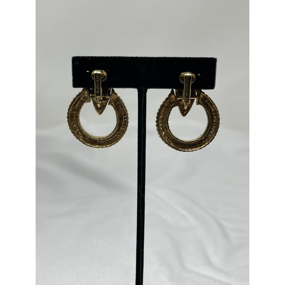 Avon Women Vintage Ribbed Door Knocker Earrings OS Gold Retro Statement - Picture 3 of 7